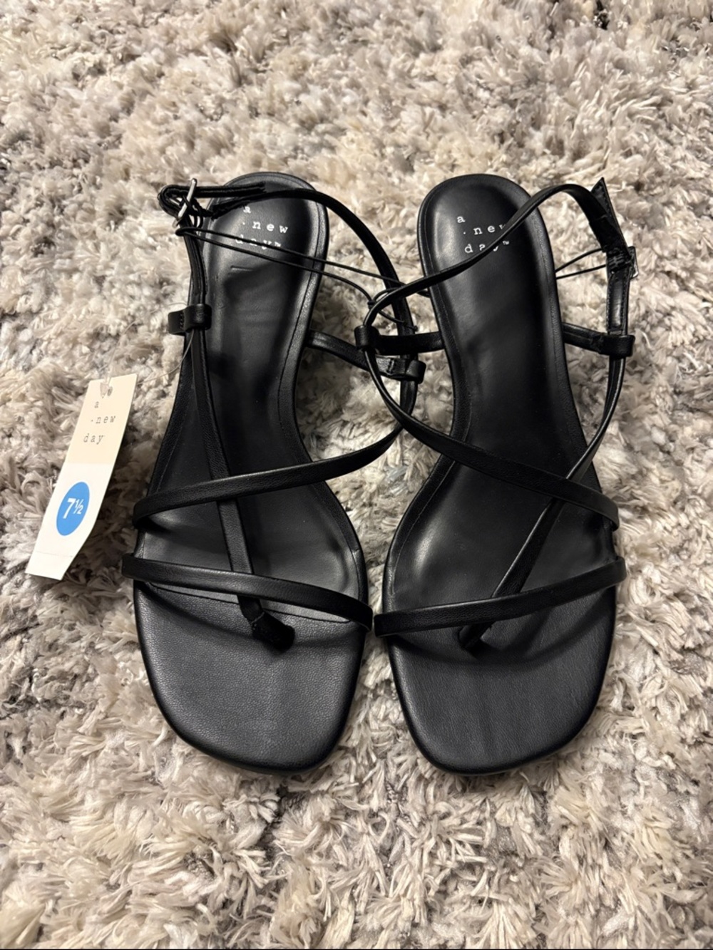 A New Day Women's Reggie Toe Thong Strappy Kitten Heels in black